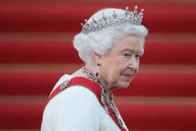BERLIN, GERMANY - JUNE 24:  Queen Elizabeth II arrives for the state banquet in her honour at Schloss Bellevue palace on the second of the royal couple’s four-day visit to Germany on June 24, 2015 in Berlin, Germany. The Queen and Prince Philip are scheduled to visit Berlin, Frankfurt and the concentration camp memorial at Bergen-Belsen during their trip, which is their first to Germany since 2004.  (Photo by Sean Gallup/Getty Images)
