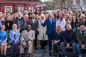 King Charles and Queen Consort Camilla on the set of EastEnders. 