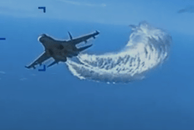 The US military has released dramatic footage of a Russian jet crashing into one of its drones over the Black Sea, after the Kremlin's denial that its SU-27 clipped the propeller of the drone