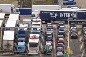 Archive image of trucks and passenger vehicles waiting to board ferries to France at the Port of Dover Ltd. in Dover, UK. Jason Alden/Bloomberg via Getty Images