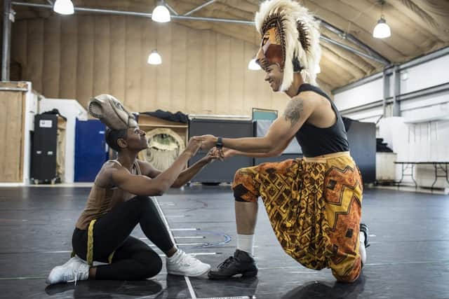 Disney's The Lion King UK & Ireland tour rehearsal images - Nokwanda Khuzwayo as Nala and Stephenson Ardern-Sodje as Simba - Disney (photo: Helen Maybanks)