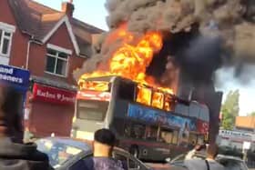 Watch the moment a National Express bus burst into flames following an arson attack