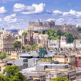 Edinburgh Castle with Cityscape from Calton Hill, Edinburgh, Scotland UK