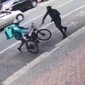 A knife-wielding man attacks a Deliveroo rider.