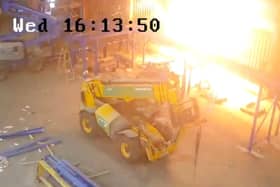 CCTV captures the electrical explosion at New Earth Solutions, a waste company that has been fined over £200,000 after a worker suffered burns to his body and face.  