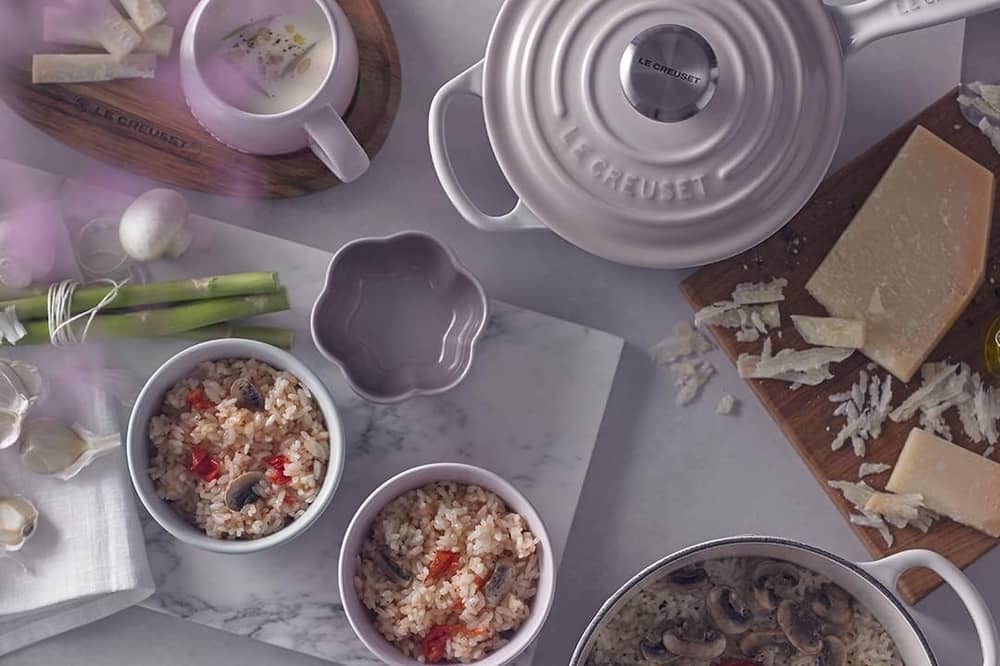 Le Creuset dishes, seen here on a dining table, are famous around the world