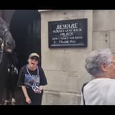 A shocked tourist is bitten on the arm by a King's Guard horse