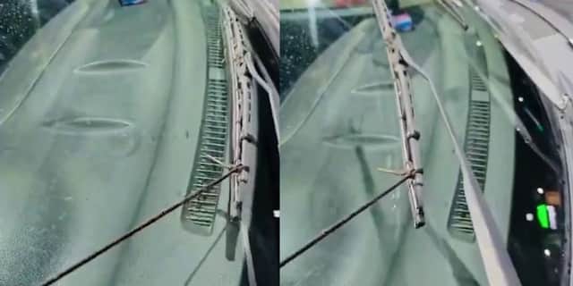 Driver found operating broken windscreen wipers with shoelaces.