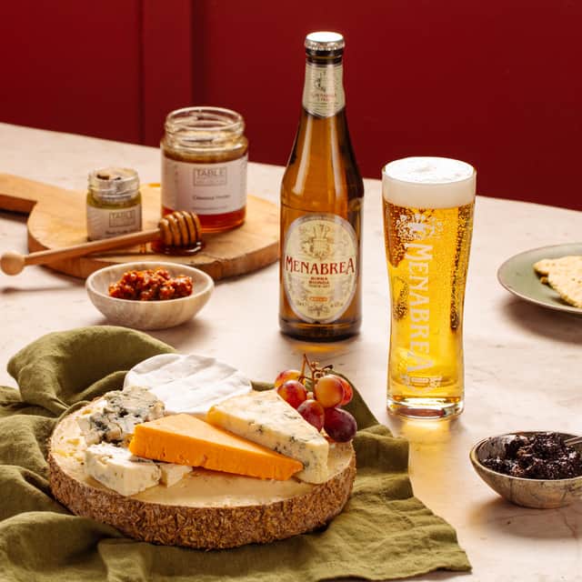 The cheeseboard is complemented with two bottles of Menabrea Italian Alpine Birra, too - Menabrea Bionda and Menabrea Zero Zero