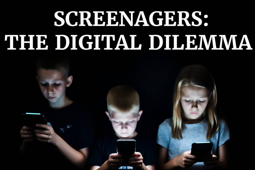A photo of children using smartphones