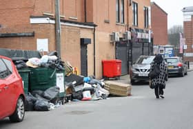Rubbish piled up on Beach Road in Sparkhill Birmingham
