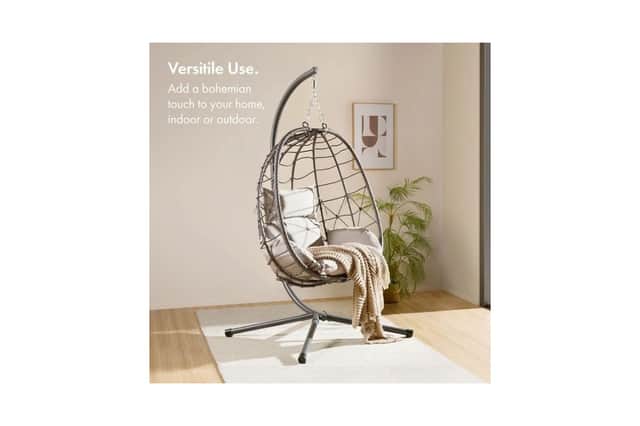 Vonhaus Tivoli Grey Faux Rattan Hanging Egg Chair