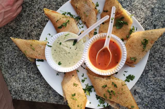 Delicious dosas on the Street Food and Night Markets Tour booked through Get Your Guide
