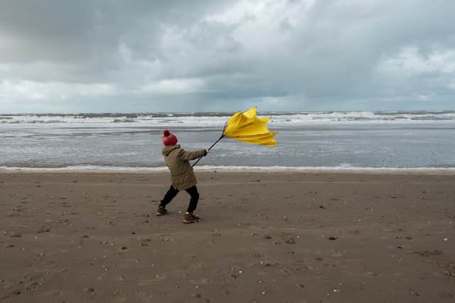 Umbrella turning inside out was another unfortunate event that Brits 'shamefully' chuckle at