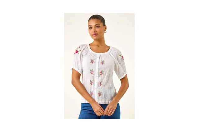 Ivory floral cross stitch blouse
