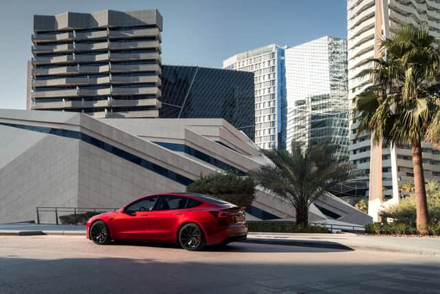 The looks aren't all that different to the standard Model 3s, but bigger wheels and some aerodynamic tweaks do add some aggression
