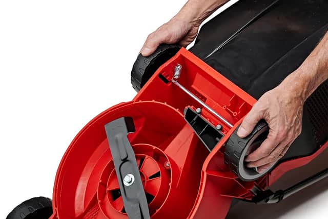 There are three cutting heights, easily adjusted by moving the wheels into slots
