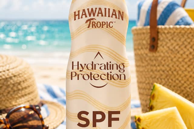 Hawaiian Tropic SPF 50 spray combines lightweight sun protection with hydration for summer use.
