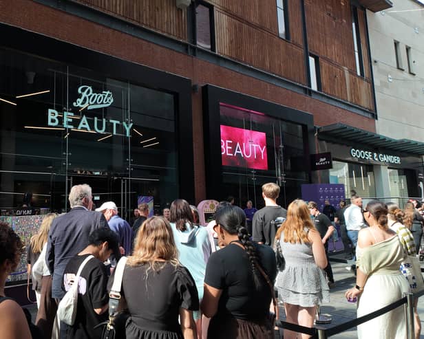 Beauty lovers outside the eagerly awaited new Boots Beauty store in Bristol
