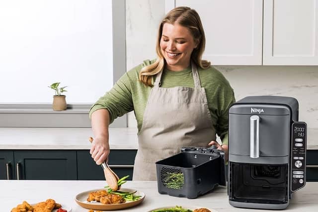 The Ninja Double Stack XL air fryer is designed to save counter space while still cooking across four levels.