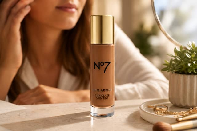 The new No7 Pro Artist Silk Glaze Skin Tint provides lightweight coverage with a natural-looking finish and is available in 12 shades.