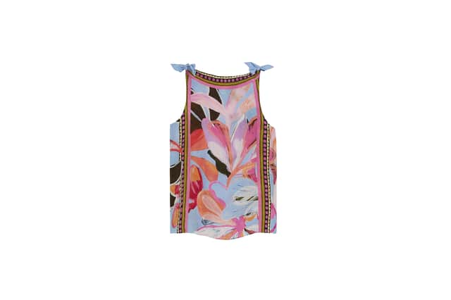 River Island's matching blue printed cami top and wide leg trousers bring Mediterranean-inspired style to summer wardrobes