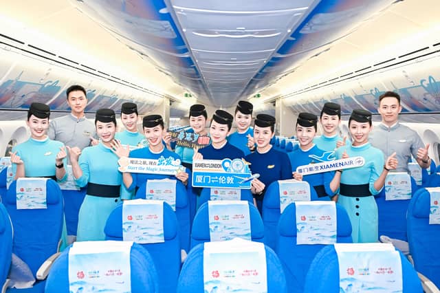 XiamenAir's inaugural flight MF821 landed at Heathrow Airport on September 6