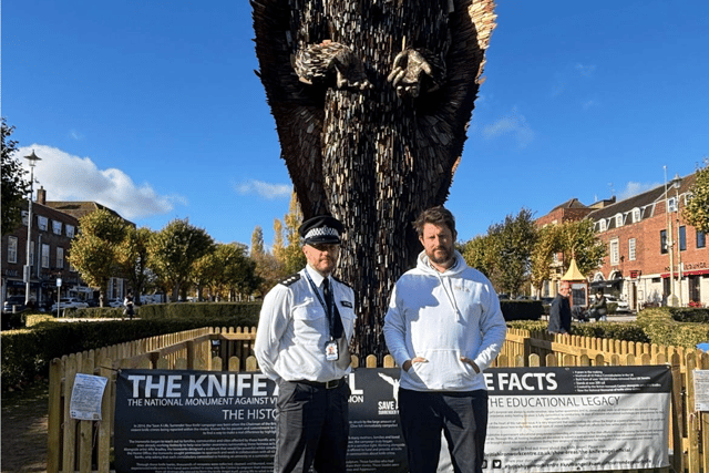 David Taylor MP visited the Knife Angel with Chief Inspector Paul Stanbridge. Made from over 100,000 surrendered knives, it's a stark and emotive reminder of the devastating impact of knife crime and why this issue requires urgent, coordinated action.