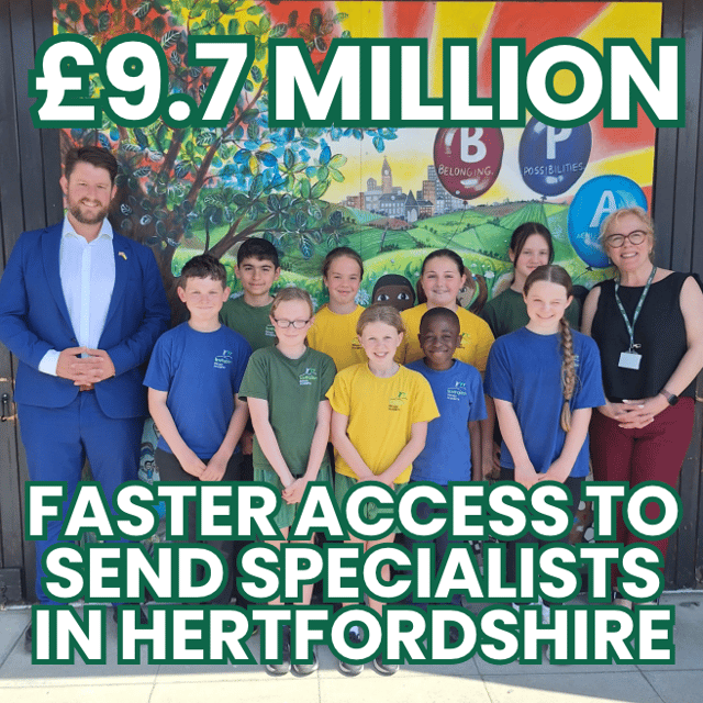 David Taylor MP welcomes £9.7 million investment for faster SEND specialist access in Hertfordshire
