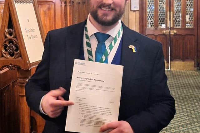 David Taylor MP pictured with a copy of Labour’s Renters Rights Bill.