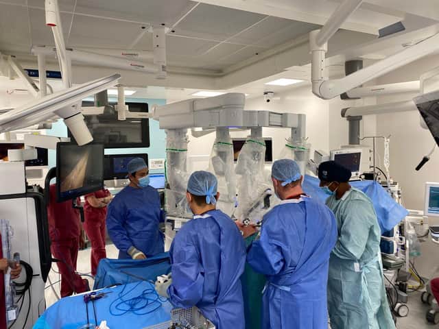 Surgical robot in action at Watford General Hospital.