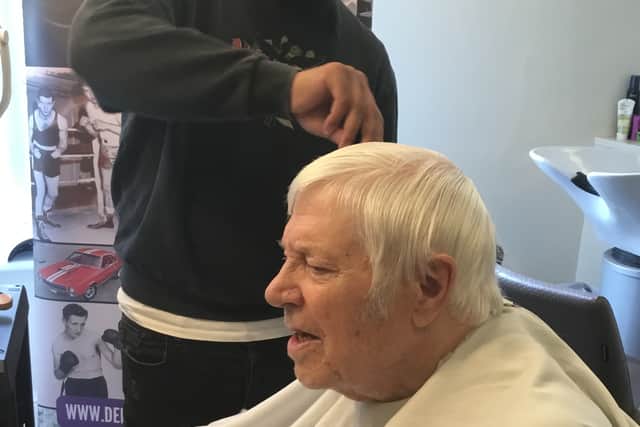A resident at receiving a specialist barbering session as part of Gold Care Homes' partnership with Dementia Friendly Barbers.
