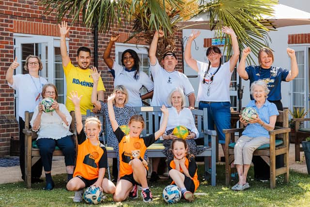 Residents and young players enjoying an afternoon of sporting fun at Care UK’s Knebworth care home.