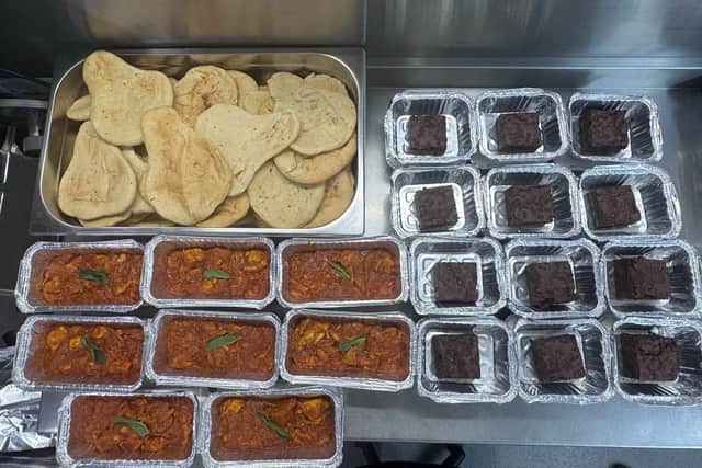 Chicken curry, naan bread and chocolate brownies prepared by St Pauls Care Centre