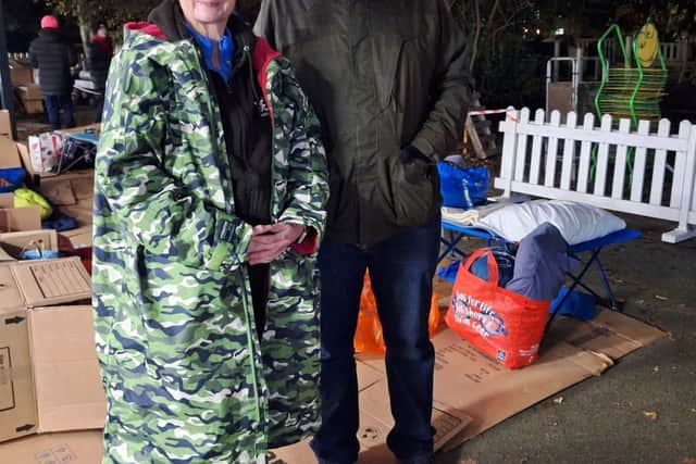 David Taylor MP with DENS Chief Executive Wendy Lewington at the last Sleepout, which raised £21,000 thanks to over 150 participants.