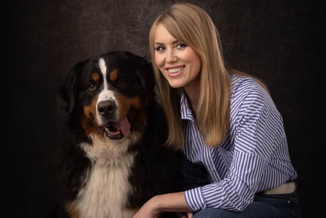 Clinical Animal Behaviourist Hanne Grice with Bernese Mountain Dog Dylan. Hanne has been named Global 100 Animal Behaviourist of the Year for the third time.