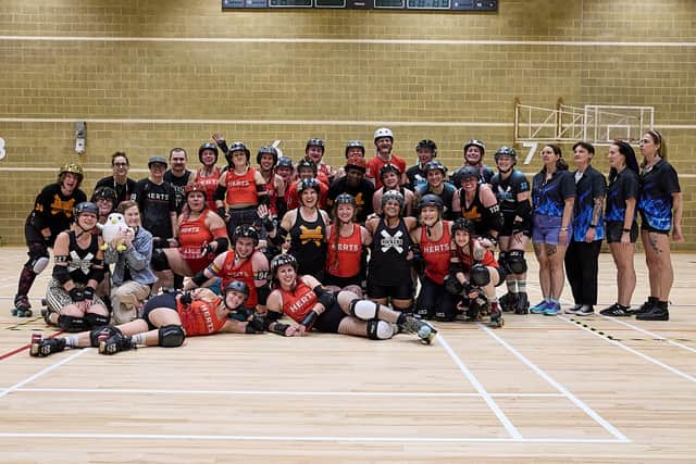 Herts Roller Derby and Brighton Rockerbillies after the game