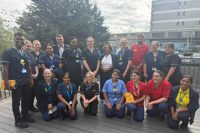 Nicola with nursing staff at Watford General