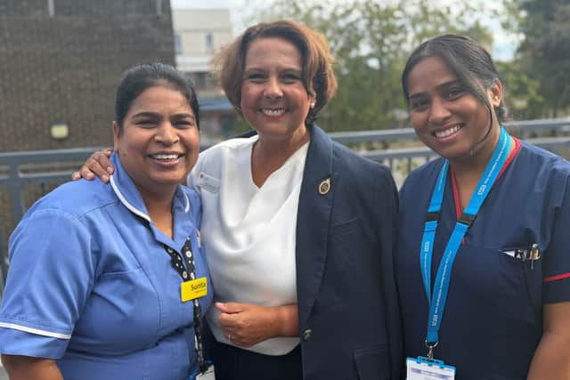 Professor Nicola Ranger with nursing staff at Watford General.