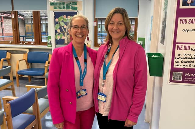 Colleagues taking part in 'Wear It Pink Day' at Hemel Hempstead Hospital