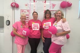 Colleagues taking part in 'Wear it Pink Day' at Hemel Hempstead Hospital.
