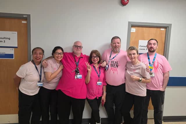 Colleagues taking part in 'Wear It Pink Day' at Hemel Hempstead Hospital