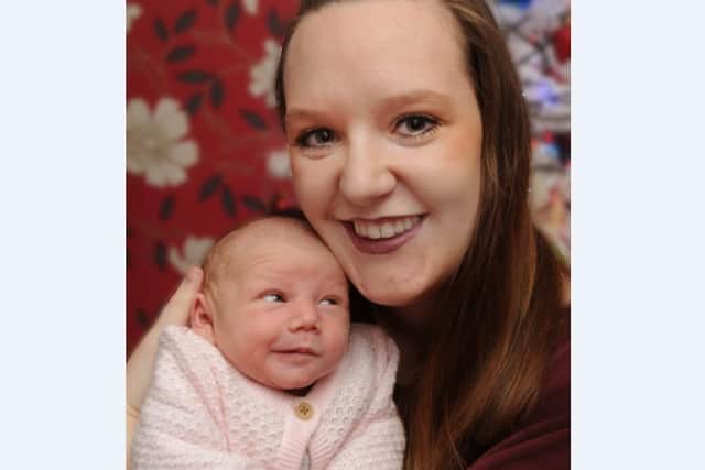 Natalie Rowe with her newborn baby Halle