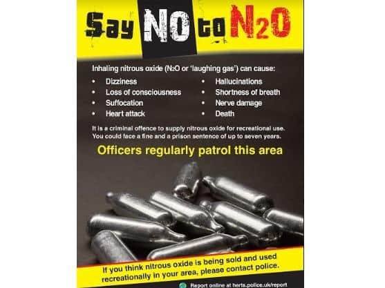 Police urge people to say no to N2O following reports of drug use inHemel Hempstead