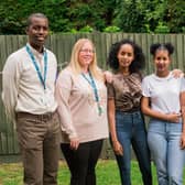 Hightown Housing Heroes (L to R) support worker Nigel Greenaway, support worker Carol Goodman, resident Emuka, resident Fortuna and support worker Kia Nolan