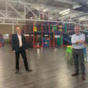 Owner Mark Whittington with Hemel Hempstead MP Sir Mike Penning at DJ's Play Park