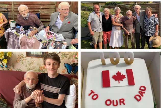 Clockwise from top left: Bill with his brother Lewis; Sean, Ruby, Brenda, Bill, Lewis, and Susan; the cake; Bill with Ruby’s grandson, Jordon.