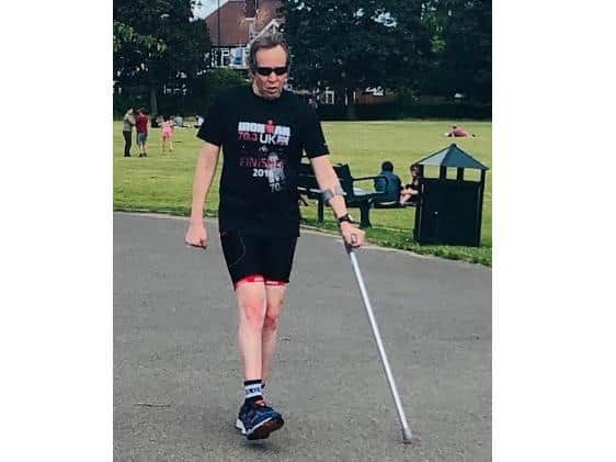 Damian Riley walking 2.5 km to complete his fundraising triathlon challenge