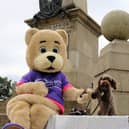 Rennie Bear mascot with Oscar the dog at Coombe Hill