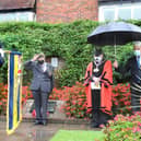 L to R: Standard Bearer Howard French, RBLHH President Major Bob Fisher (saluting), Mayor of Dacorum, cllr Terry Douris (C) Dacorum Borough Council